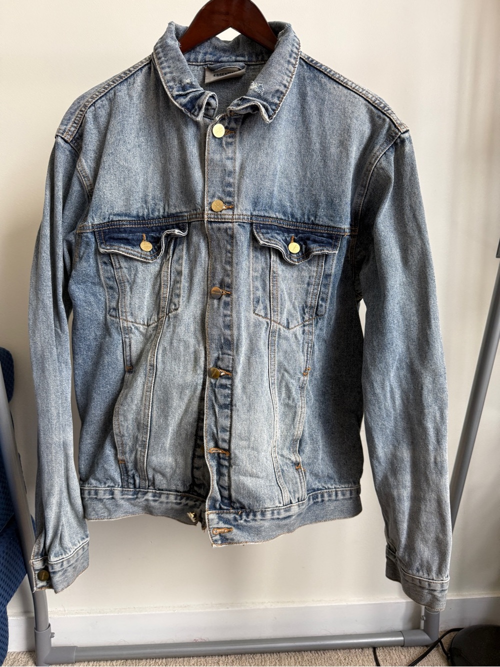 FEAR OF GOD Essentials Classic Trucker Jacket Light Blue Denim Jean Jacket